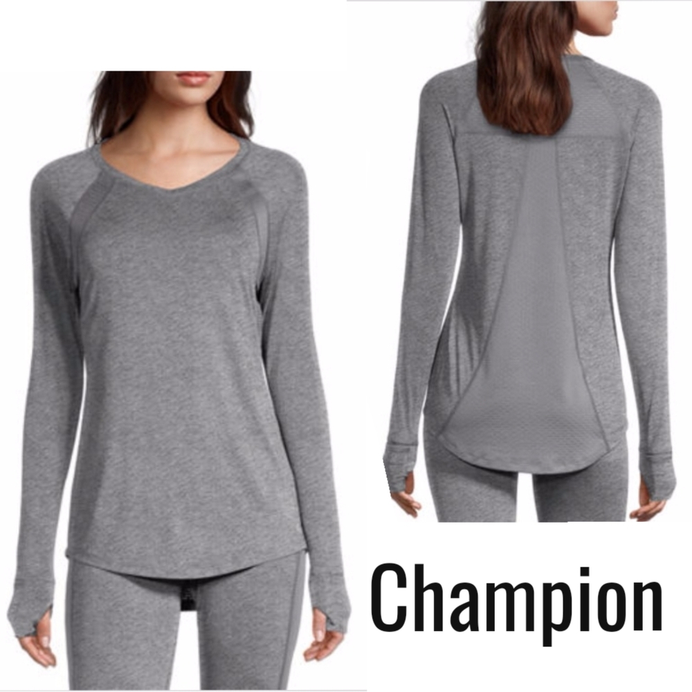 Champion Women's Base Layer Long Sleeve Grey Double Dry Active Top Sz Sm